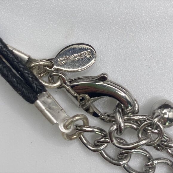 Chico's Hammered Metal Pendant Necklace Multi Strand Leather Necklace Artsy Edgy - Picture 4 of 4